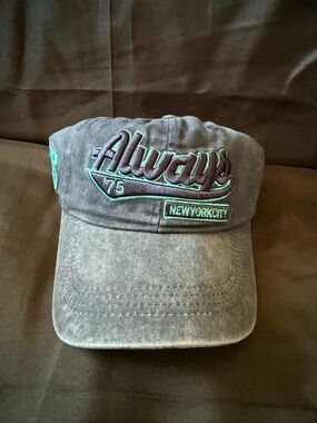 NewAlways 'New York City' Embroidered Baseball Cap in Charcoal with Teal Accents